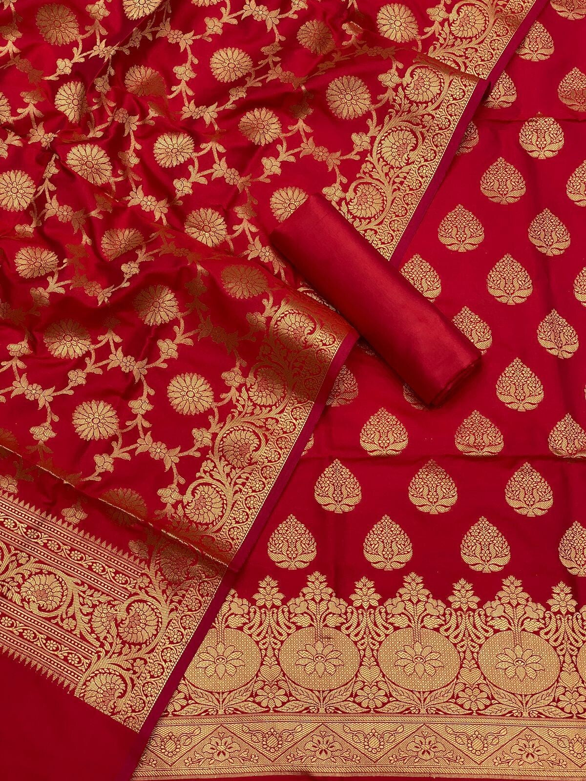 Pure Banarasi Resham Silk Chanderi Flora Double Zari Weaved Suit With Banarasi Zari Weaved Silk Dupatta - 40