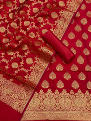 Pure Banarasi Resham Silk Chanderi Flora Double Zari Weaved Suit With Banarasi Zari Weaved Silk Dupatta - 40