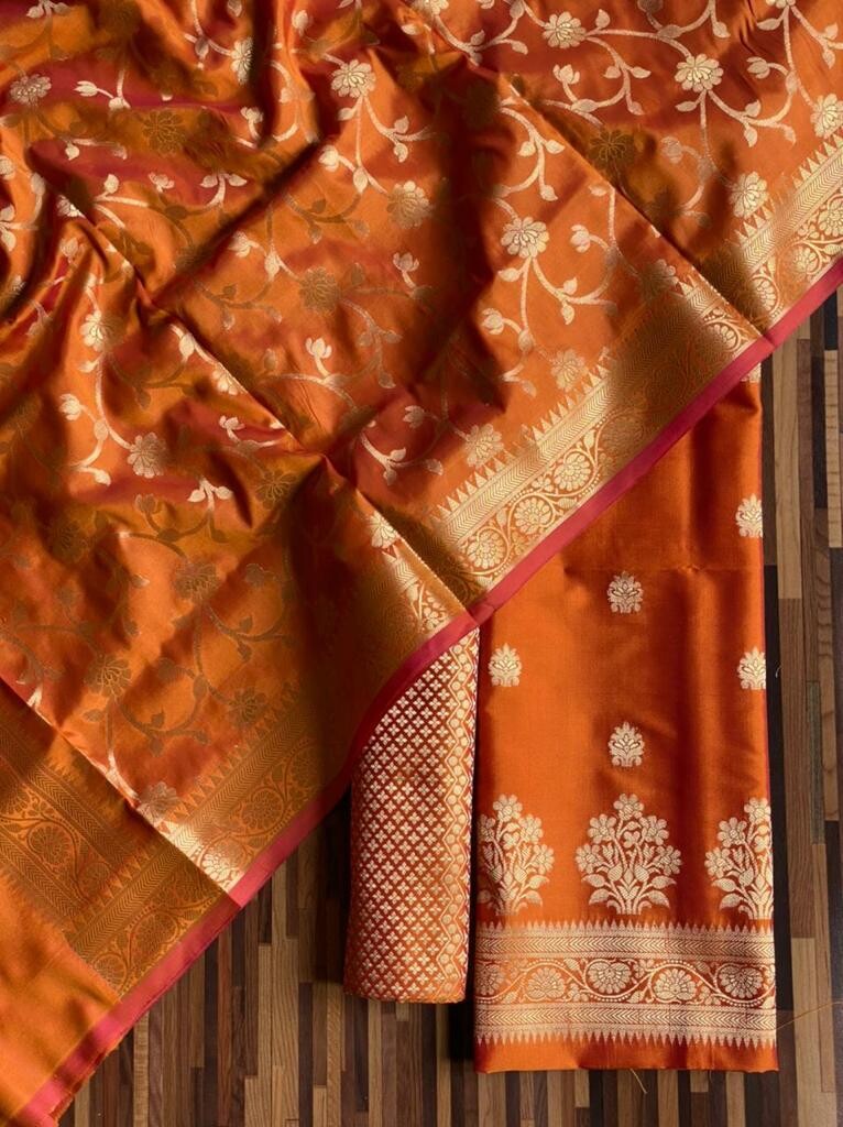 Pure Banarasi Resham Silk Chanderi Flora Double Zari Weaved Suit With Banarasi Zari Weaved Silk Dupatta - 21