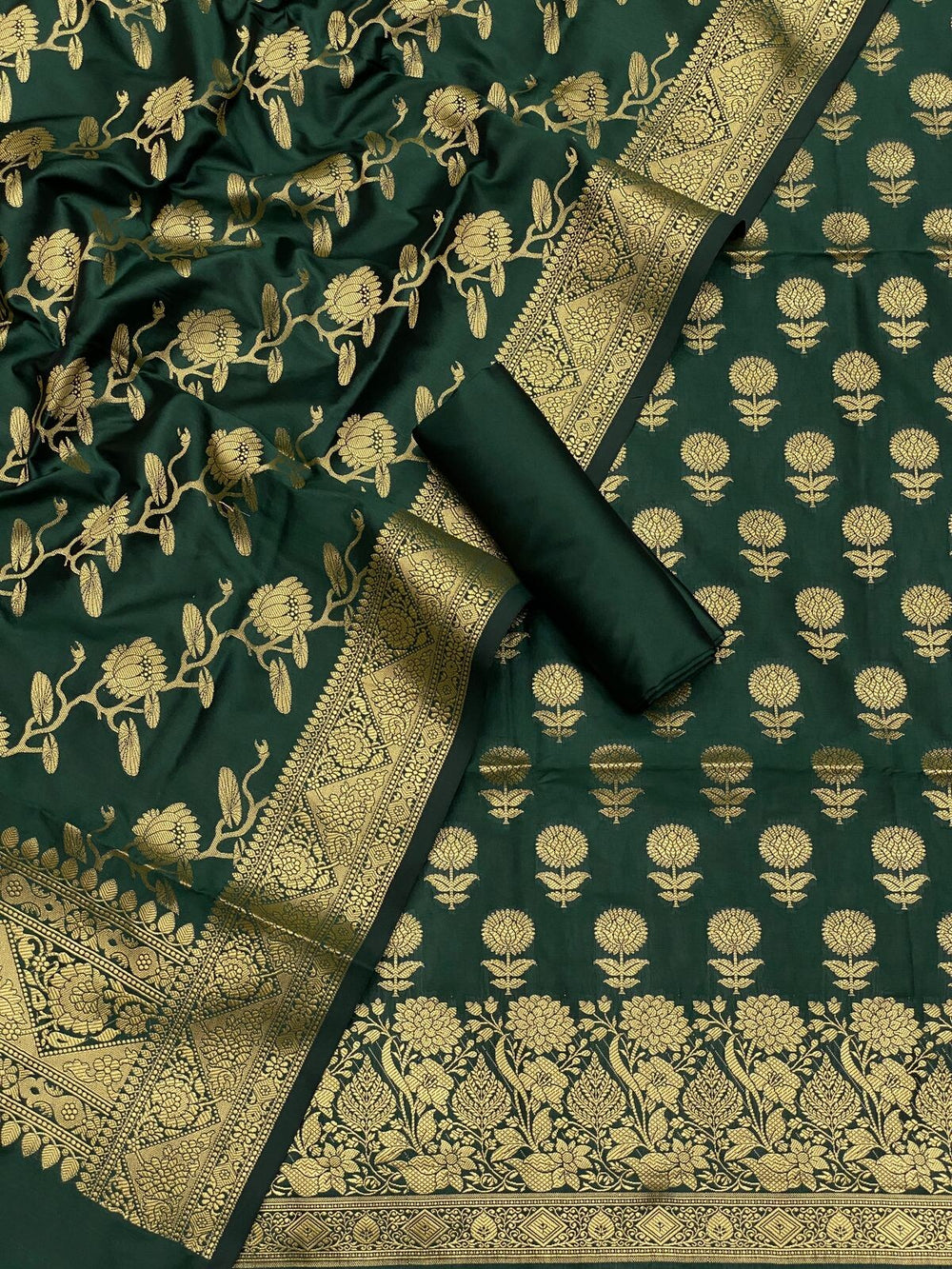 Pure Banarasi Resham Silk Chanderi Flora Double Zari Weaved Suit With Banarasi Zari Weaved Silk Dupatta - 14