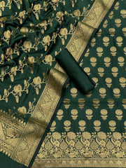 Pure Banarasi Resham Silk Chanderi Flora Double Zari Weaved Suit With Banarasi Zari Weaved Silk Dupatta - 14